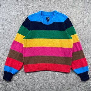 GAP Happy Stripe Sweater Womens Medium Rainbow Long Sleeve Pullover Jumper NEW